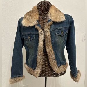 La Fiorentina Denim Jacket with Brown Faux Fur Collar